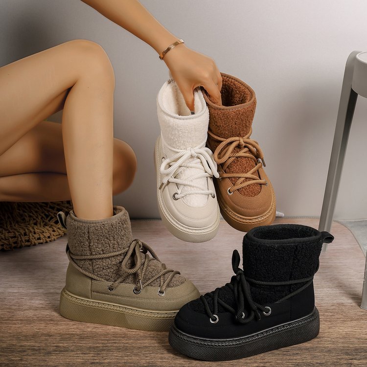 Thick soled cross strap snow boots for autumn and winter 2024, with a thick that does not reach the knee, providing warmth for women's boots