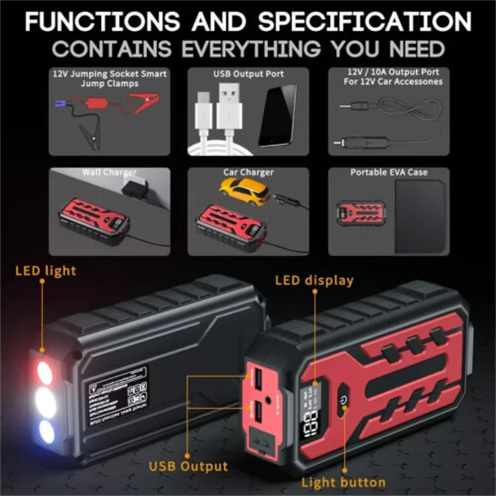 Emergency Power Starting Car Supply 600A-1200A Portable Charger Auto Jump Starter 12V Petrol Diesel Car Battery Starter smile