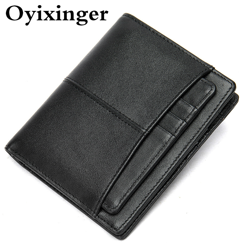 Genuine OYIXINGER Men's Wallet Leather Slim Wallets For Men Multiple Card Slots ddmysmile Purse For Male Solid Short Designer Card Holder Smile