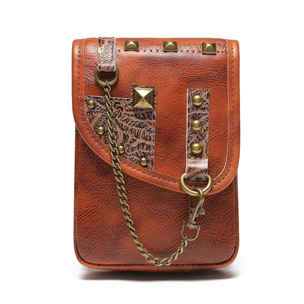 Retro Punk Genuine Leather Brown Women's Bag With A Top Layer Cowhide One Shoulder Crossbody Small Square Bag smile