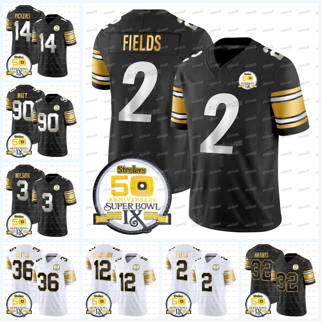Justin Fields Steeler 50th Anniversary Patch Football Jersey George Pickens Joey Porter Jr Franco Najee Harris Troy Polamalu Fitzpatrick Freiermuth Custom