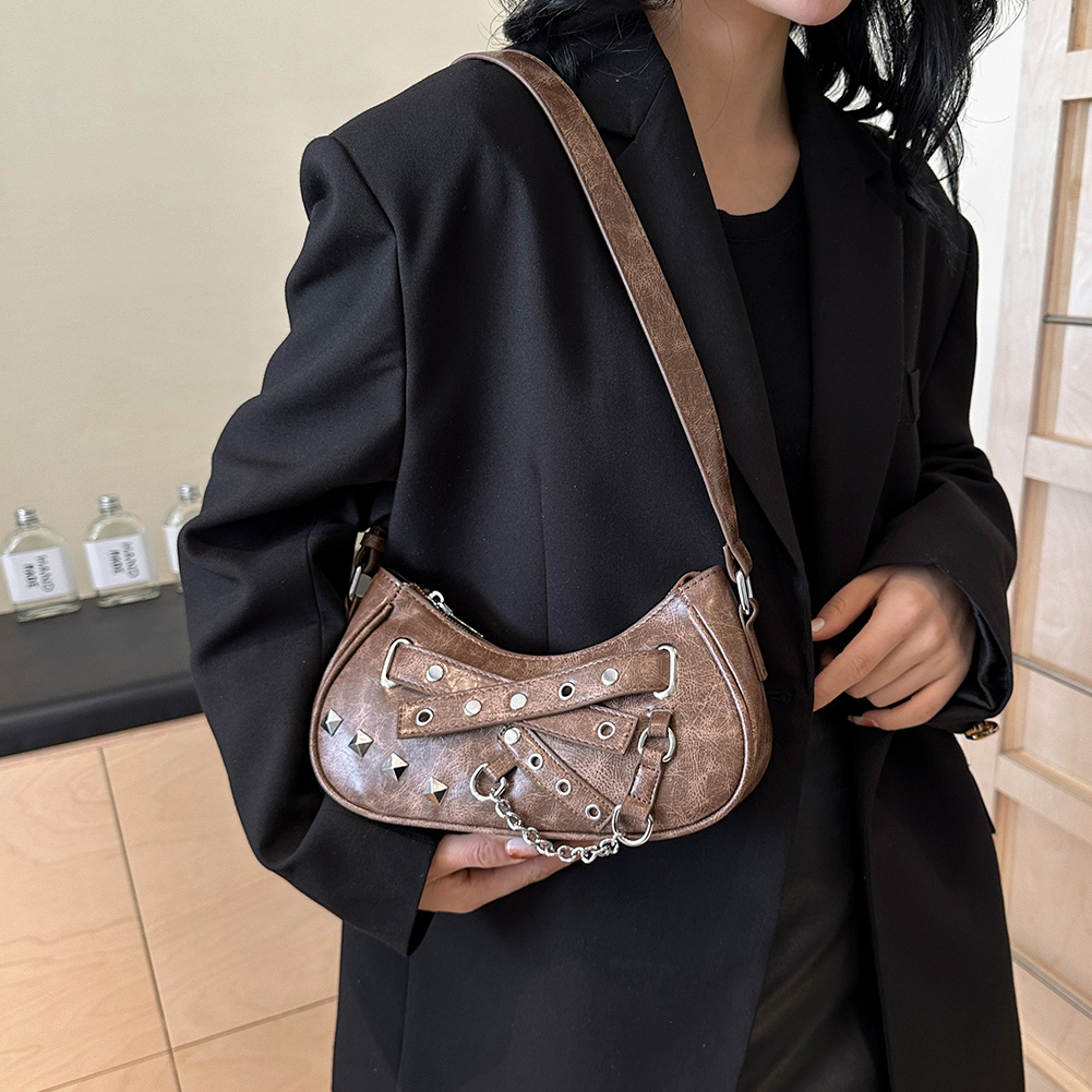 Vintage PU Leather Shoulder Bags for Women 2024 Classic Y2K Retro Purse Luxury Brand Female Handbags Daily Ladies Underarm Bag