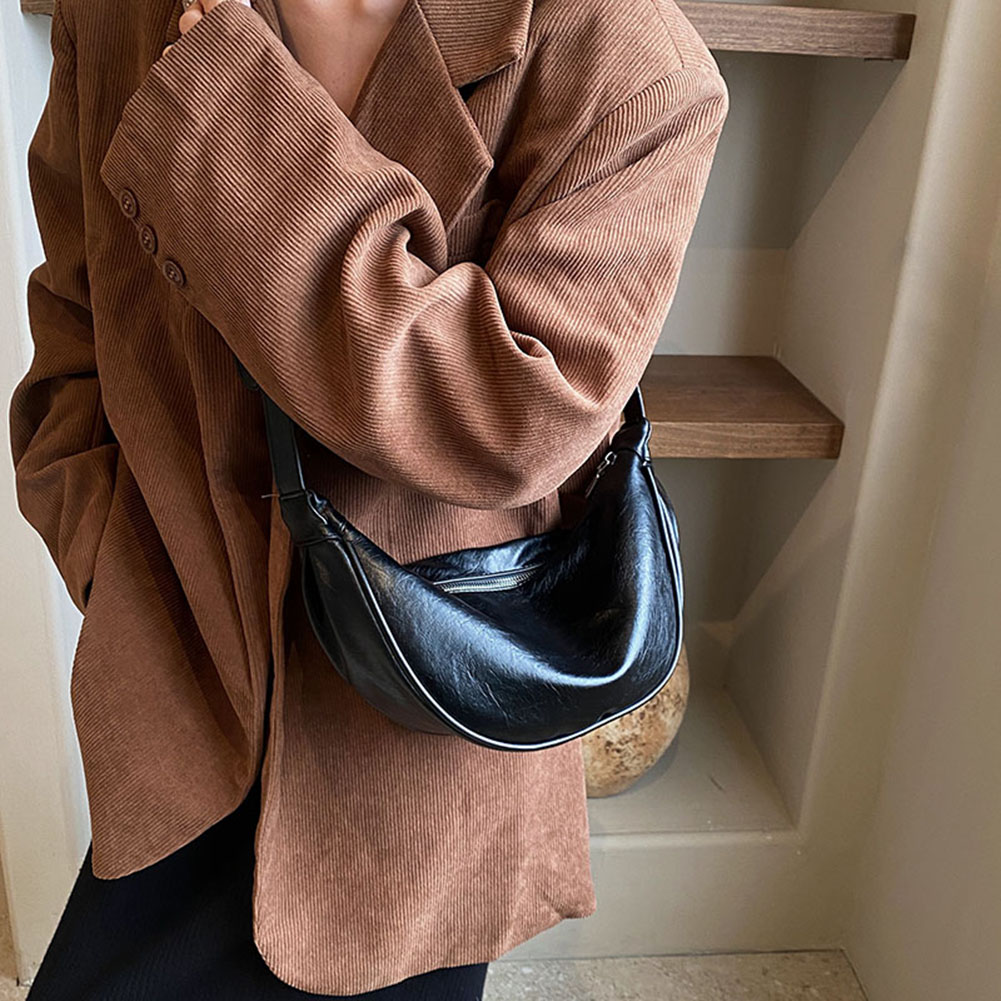 Women Small Crossbody Bag Leather PU Crescent Bag Casual Shoulder Dumpling Bag Versatile Half Moon Bag Girl Stylish Purse