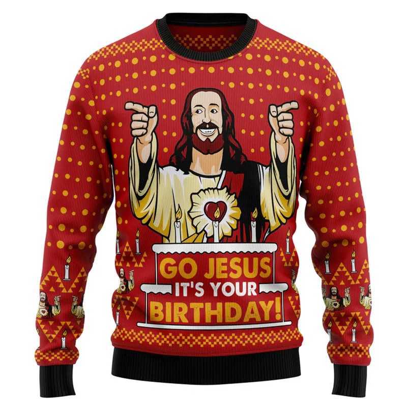 3d Printed Jesus Xmas Sweatshirt Men Christmas Ugly Christmas Sweater Women Loose Sweatshirts New Year Festival Party Hoodie LX241113