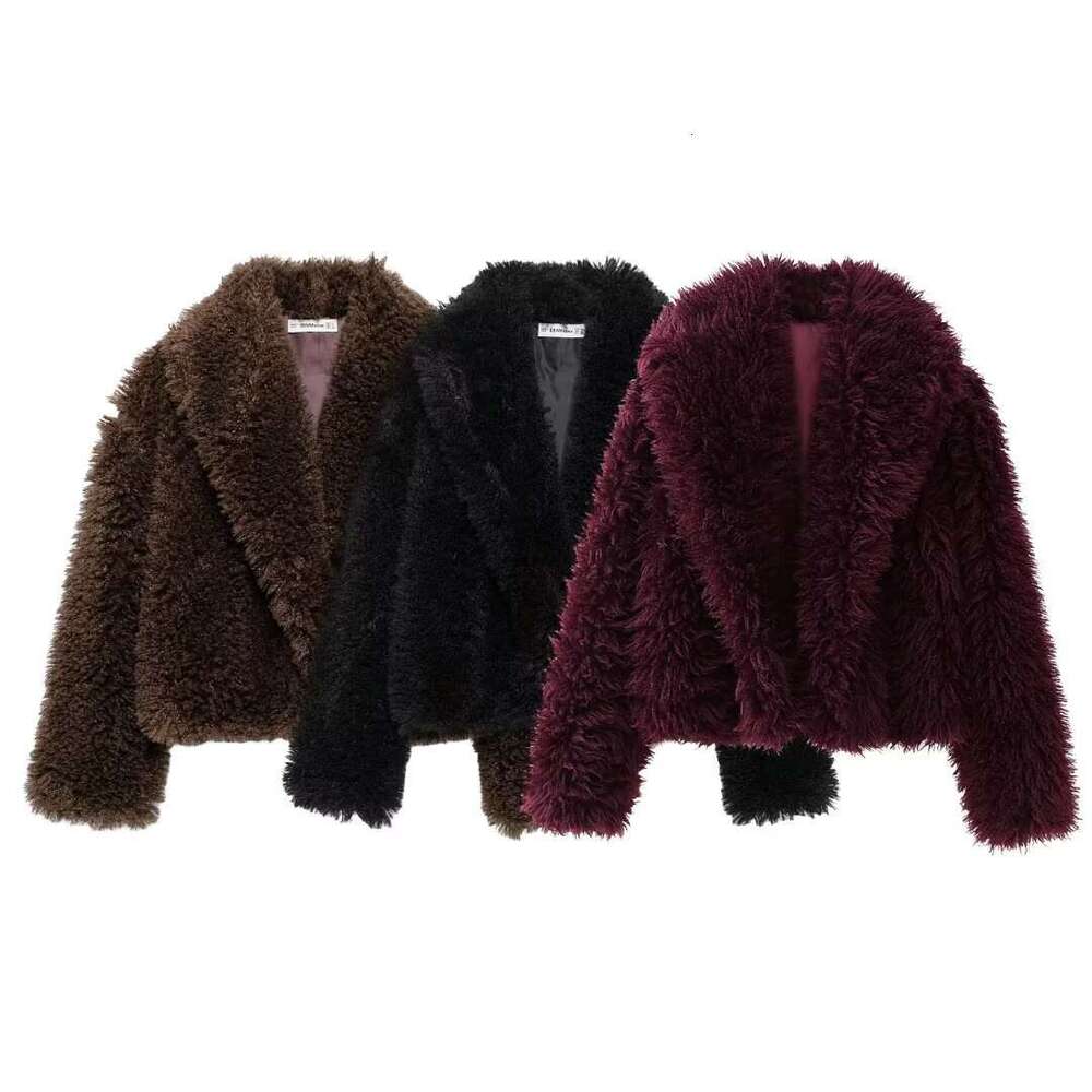 shanshi fur coat women Fashionable and versatile women's clothing new style solid color long sleeved lapel faux fur jacket
