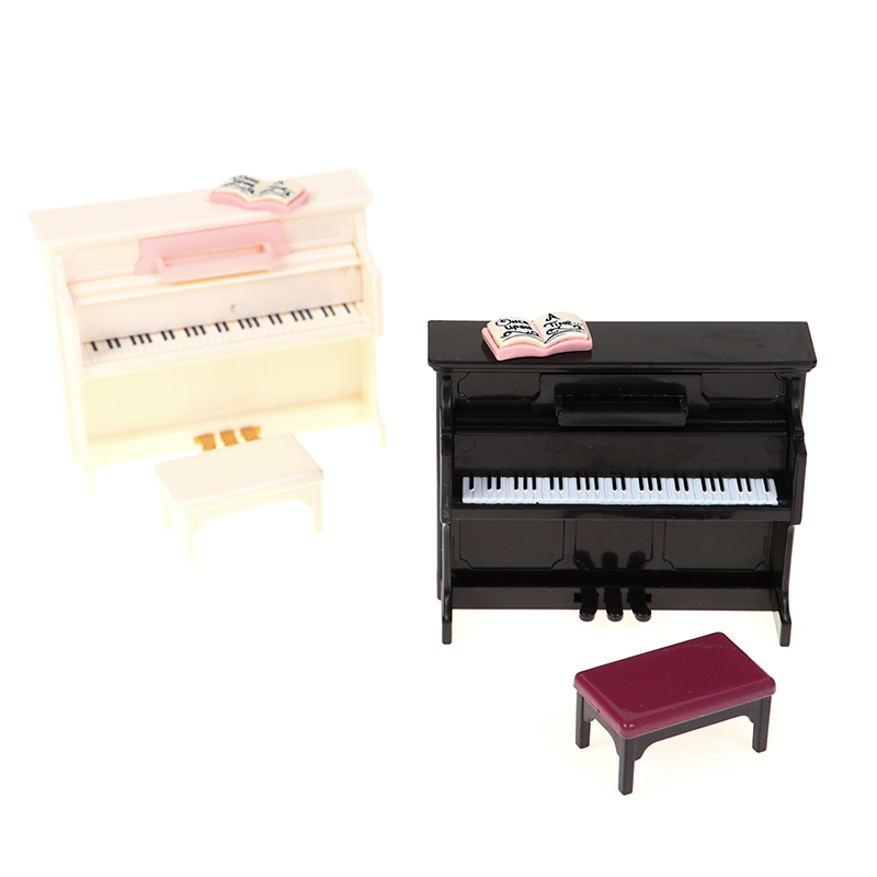 Plastic ddmysmile Miniature 1/12 Dollhouse Piano With Stool Dolls House Accessories Smile