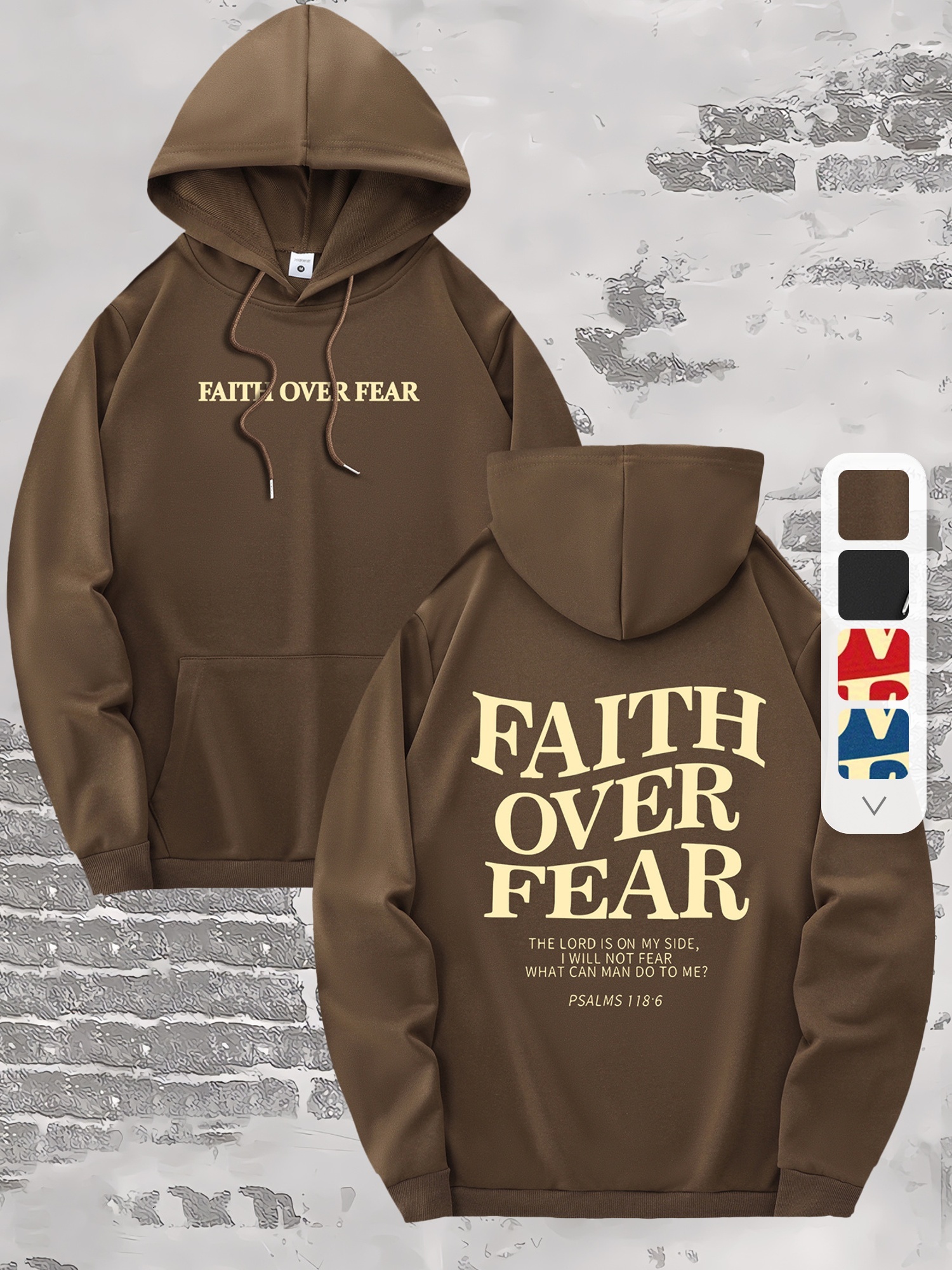 Men's Hoodie Faith Over Fear Graphic Print Pullover Casual Drawstring Hooded Pullover with Kangaroo Pocket sweatshirt