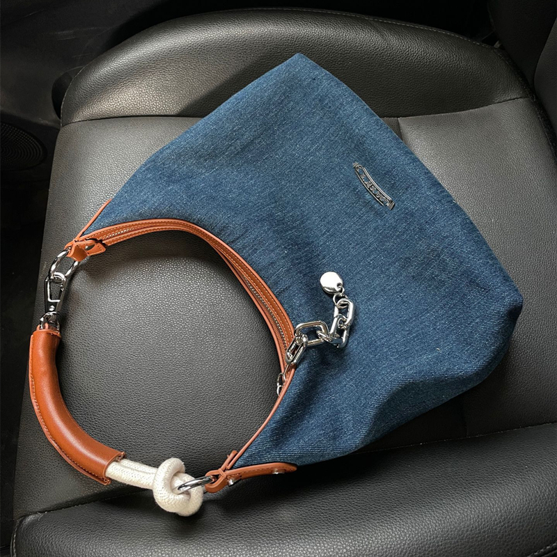 Denim Fabric Shoulder Bags For Women 2024 Luxury Designer Purses And Handbags Blue Underarm Hobos Casual Street Crossbody Totes