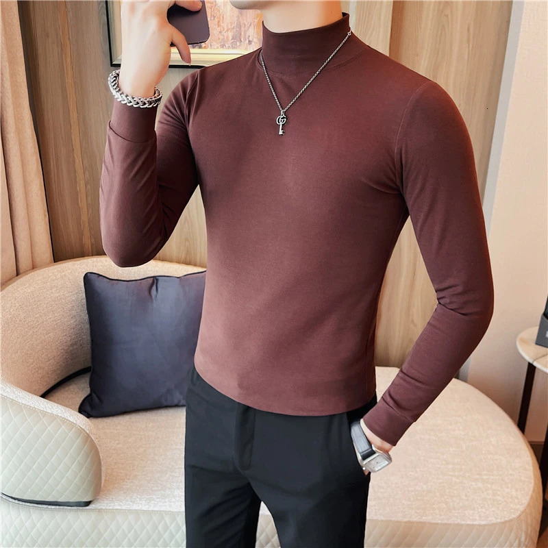 Mens T-shirt autumn/winter turtle neck long sleeved mens T-shirt slim fit casual basic T-shirt mens 4XL 241113