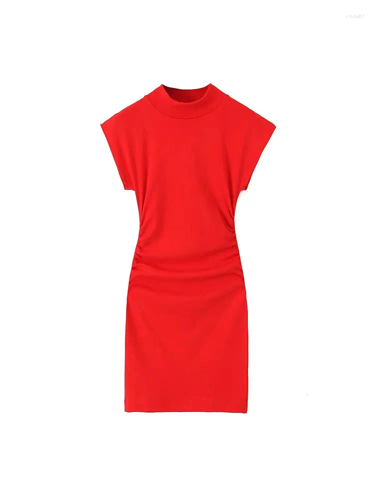 Party Dresses 2024 Women Traf Zbza Sexy Green Turtleneck Bodycon Elegant Side Ruched Mini Knitted Dress Official Global Store