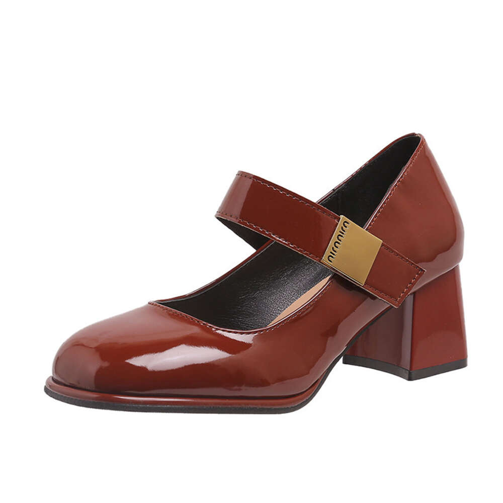 French Mary Jane 2024Jk Women's High Heels Thick Heel One Piece With Shallow Mouth Waterproof Platform Leather Shoes