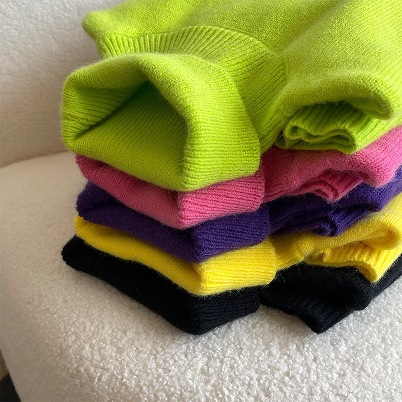 Autumn Dopamine Sweater UK Solid Color High Neck Knitted Sweater Pullover Hip Hop Basic Knitted Top 241113