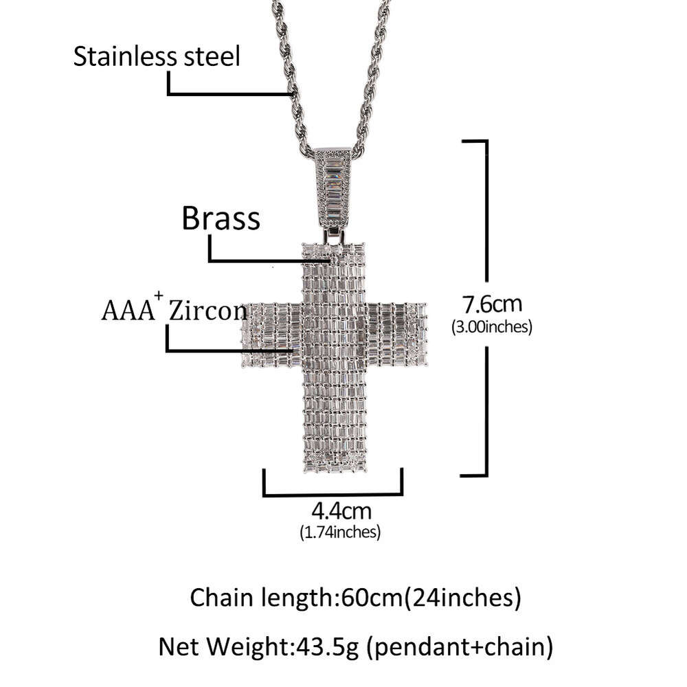 Top Quality Hip Hop New Square Cubic Zirconiaium Cross Pendant Necklace Punk Street Full Diamond Cool Mens Hip Hop Necklaces Iced Out Crystal Rapper J