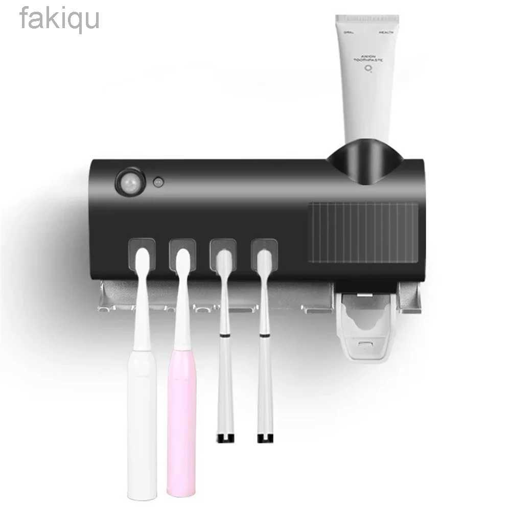 Toothbrush Sanitizer Solar Energy UV Toothbrush Holder Toothpaste Squeezer Bathroom Accessories Black Wall-mounted Sanitizer Tooth Brush Holder 240413