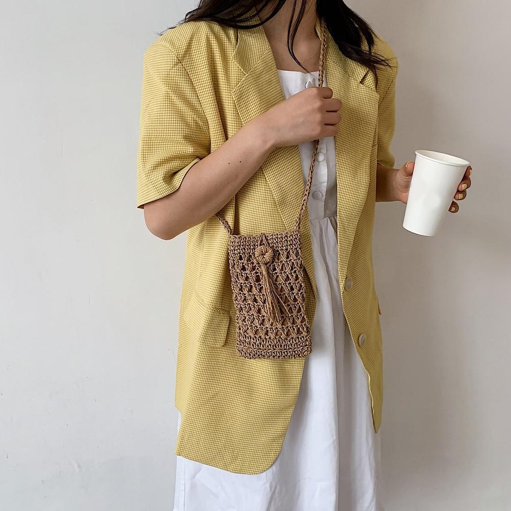 Beach Mobile Phone Bag Summer Mini Vintage Handmade Crossbody Starw Rope Straw Bag Girls Small Single Shoulder Purse 20x12cm