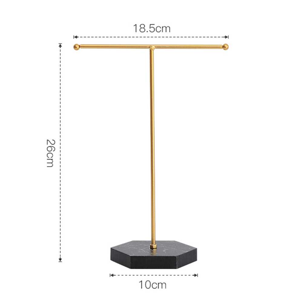 T-shaped Jewelry Shelf with Wood marble grain Base Minimalist Display Tower Metal for Bangles Necklaces Bracelets Rings Bag