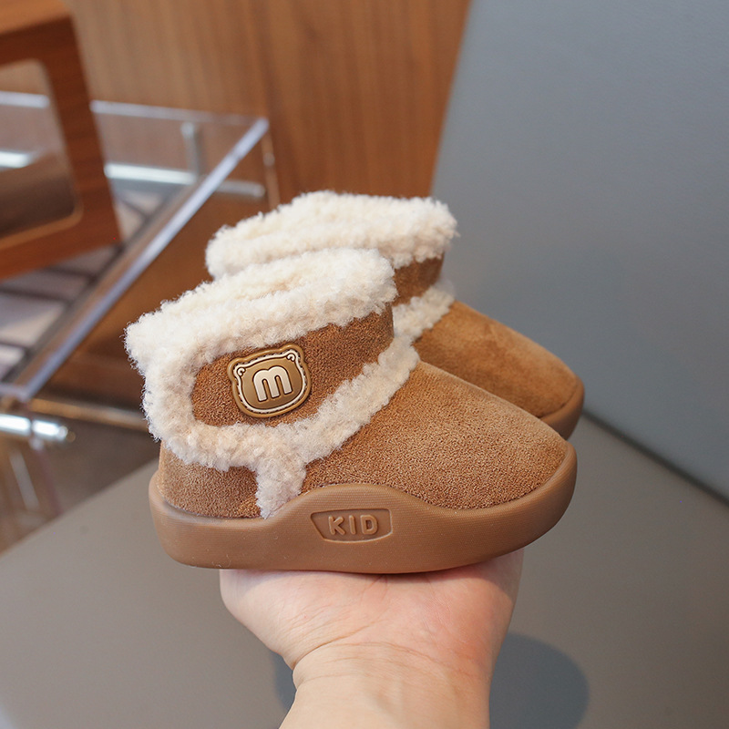 Free Shipping 2024 New Children's Snow Boots with Thick Velvet for Baby Girls, Khaki Cotton Shoes, Anti slip Soft Bottom, Boys' Casual Shoes