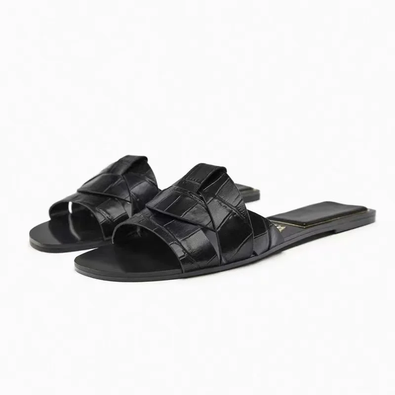 Summer Women Sandals Pointed Toe Slingback Female Casual Outdoor Slides Slippers Fashion Flats with Shoes Ladies Mules 2024