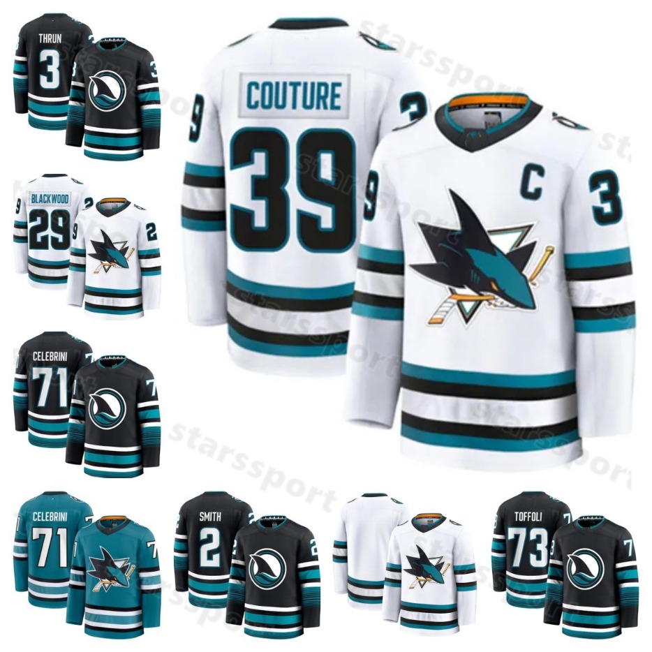 San Jose 2024-25 Jersey Hockey 71 Macklin Celebrini 39 Logan Couture 29 Mackenzie Blackwood 4 Will Smith Vlasic 17 Thomas Bordeleau 11 Luke Kunin Shark Jersey