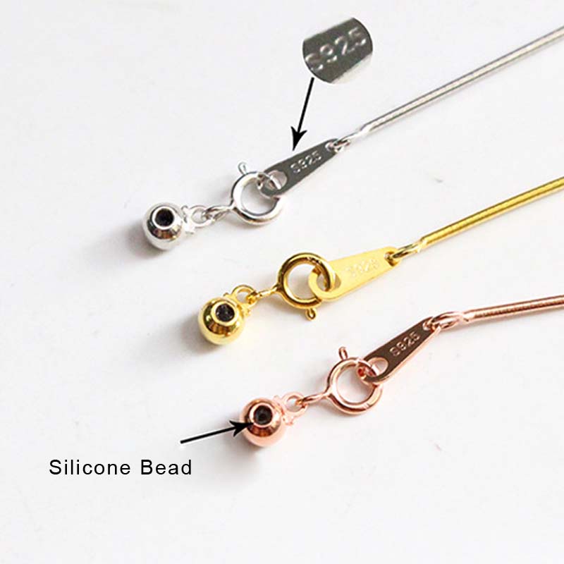 Genuine Real Pure Solid 925 Sterling Silver Necklace Gold Snake Chain With Silicone Bead Women DIY Necklaces Jewelry Making
