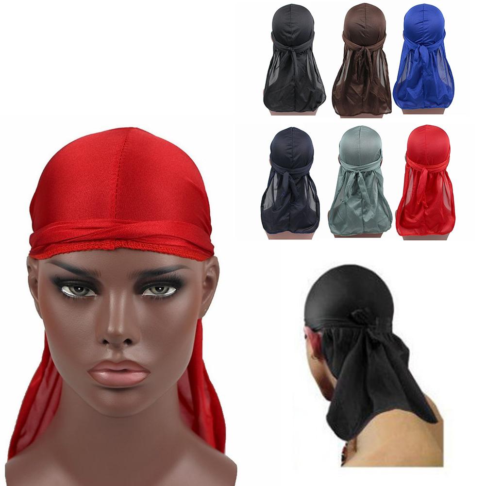 Hip Men Stretchy Cap Hop Du Doo Rag Durag Wigs Turban Bandana Headwear Solid Color Long ddmysmile Hat Tie Down Tail Hair Accessories Smile