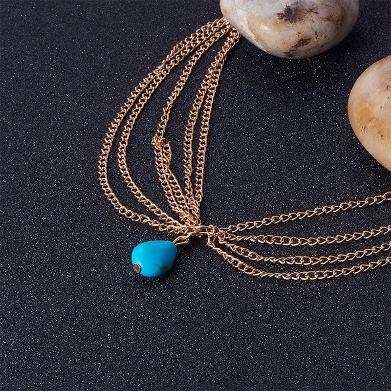Turquoise Jewelry Unique Head Chain Headband Boho Tassel Chain Hair Band Party Headpiece Festival Prom Wedding Headband for Hall smile
