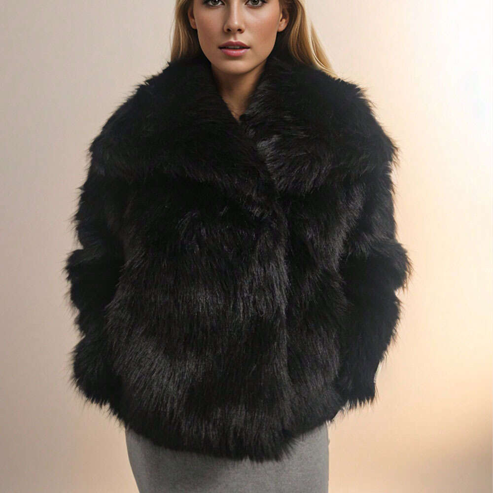 shanshi fur coat women Big collar coat elegant long sleeved autumn and winter warm jacket faux fur coat