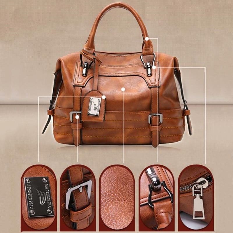 Women Vintage Luxury Handbag Purses Soft Leather Shoulder Bag Designer Female Casual Tote Travel Femme Ladies Hand Bags 2024