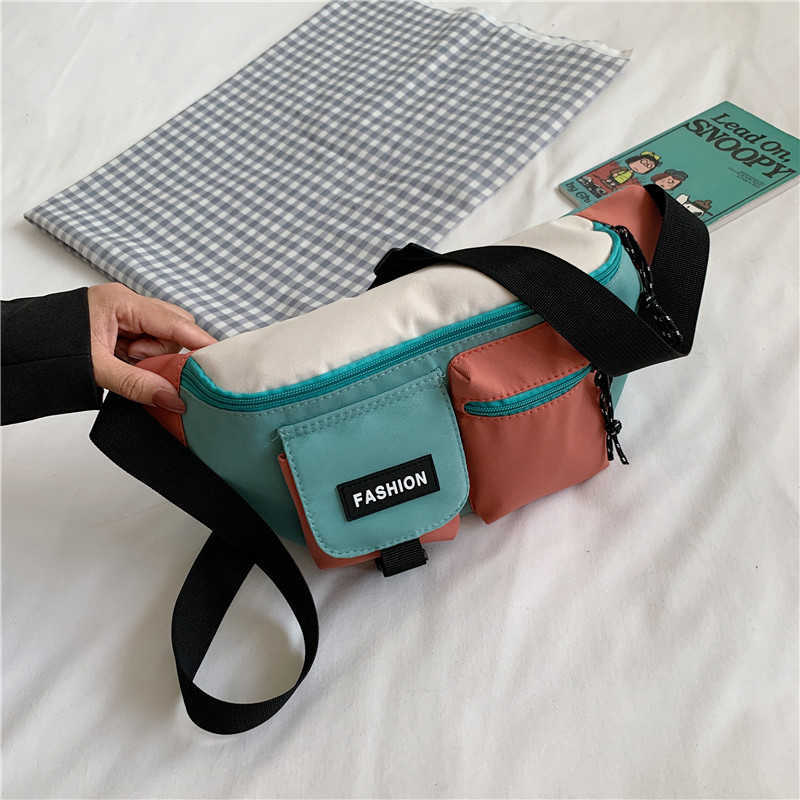 Crossbody bag, men's contrasting color splicing, ins waist bag, sports style small bag, large capacity shoulder bag, casual chest bag, women'