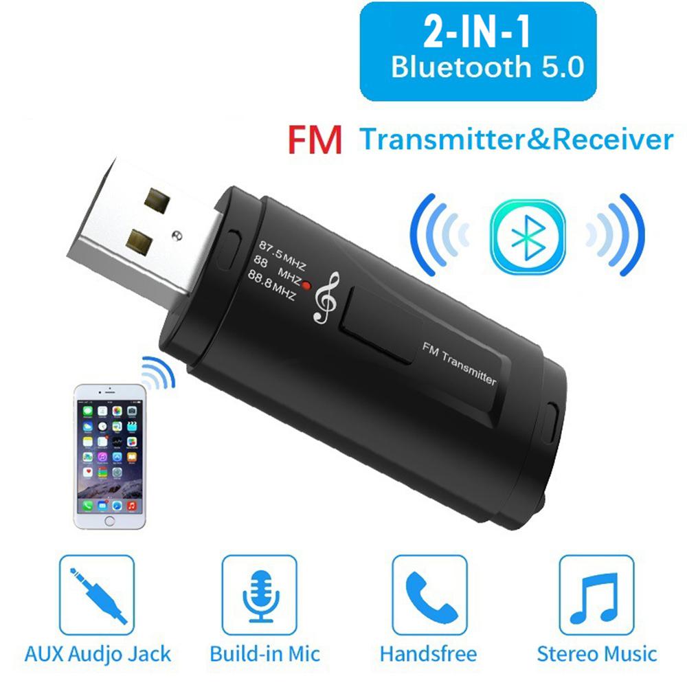 In FM 1/2Pcs 1 Transmitter Car Bluetooth-Compatible 5.0 ddmysmile Receiver USB FM Modulator 3.5Mm AUX Audio Music Player Handsfree Call Smile