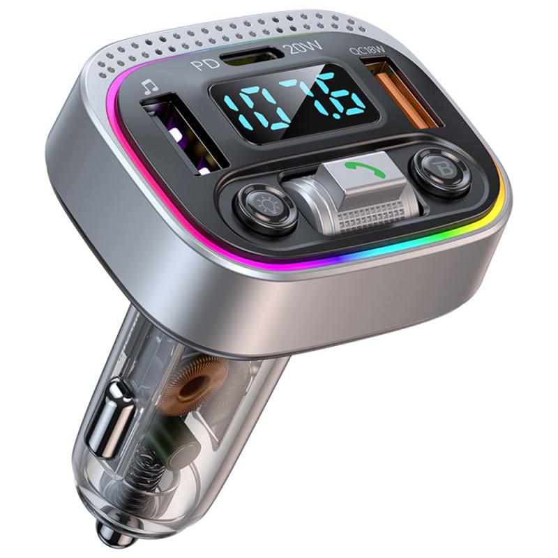 Car Bluetooth-Compatible Charger Pd20w+Qc3.0 Mp3 Player ddmysmile For Car Adapter Car Hands-Free FM Transmitter 7Color Atmosphere Light Smile Pd20w+Qc