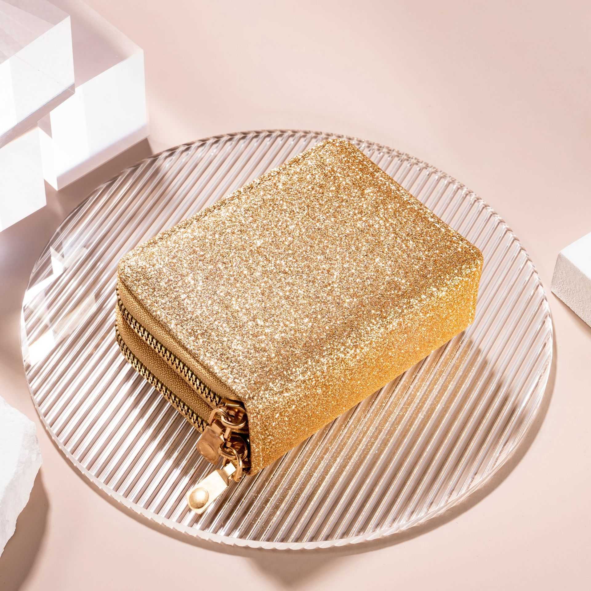 Women's Double Zipper Card Bag With Starry Sparkle Card Cover Multi Card Position ID Bag Fashionable Bag