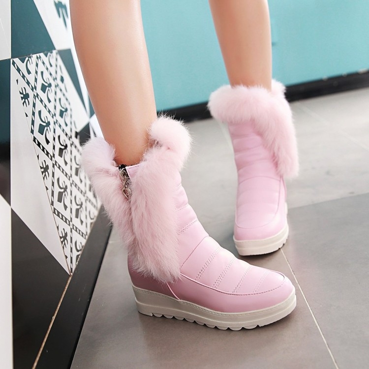 New rabbit fur boots, short boots, low heel, sloping heel, warm snow boots, casual boots