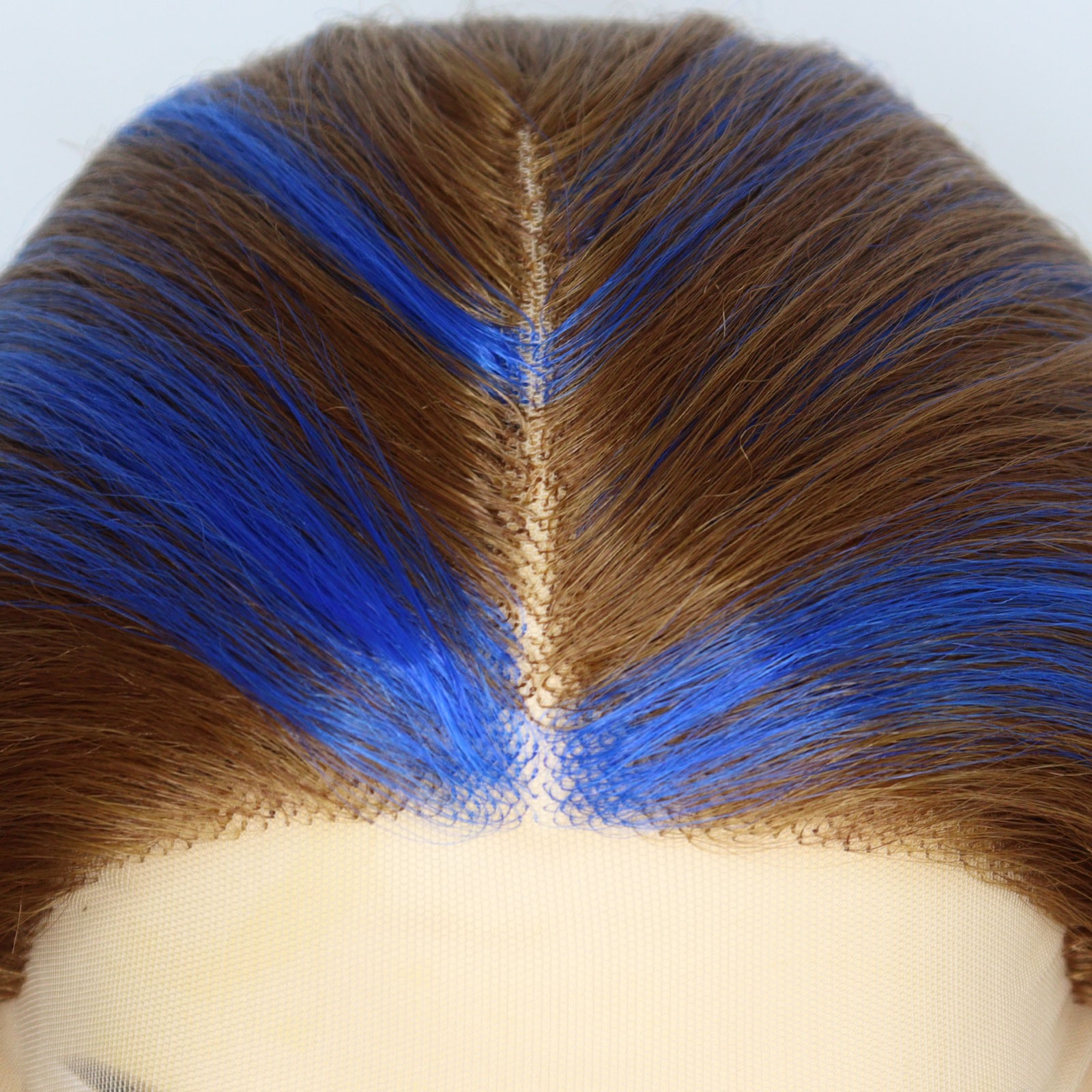 13*5*1 T-Part Highlights Royal Blue Skunk Stripe Wig Silky Straight Brown with Royal Blue Streak 40 inch Extra Long Synthetic