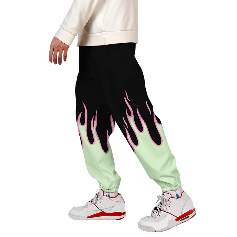 Red and yellow flame sports pants womens streetwear Y2k hip-hop dance skateboard sports pants Trouser fitness jogging pants 241112