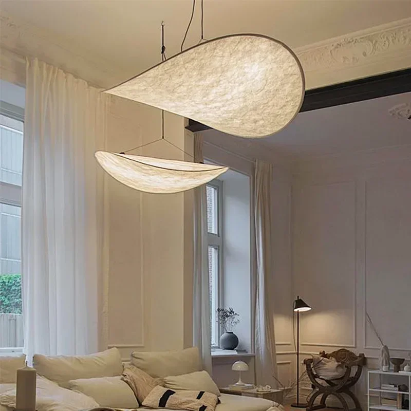 Silk Fabric Tense LED Ceiling Chandelier for Living Room Home Decor Handmade Silk LED Pendant Hanging Lamp