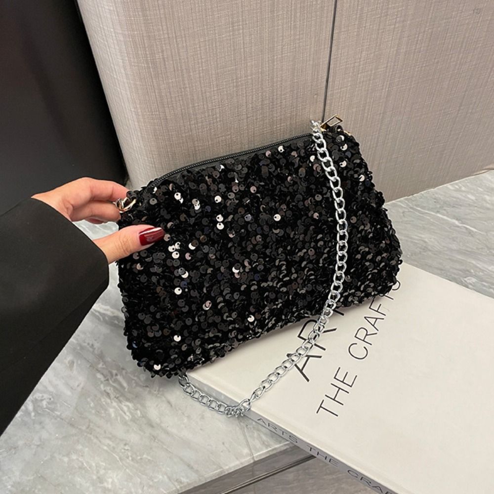 Chain Sequins Crossbody Bag Solid Color Korean Style Sequins Shoulder Bag Phone Purse INS Evening Clutch Bag Dinner Party