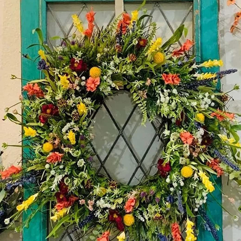 Artificial Flower Wreath Spring Summer Wildflower Door Decor Dried Flower Buttercup Plant Immortal Flower Wedding Party 40cm