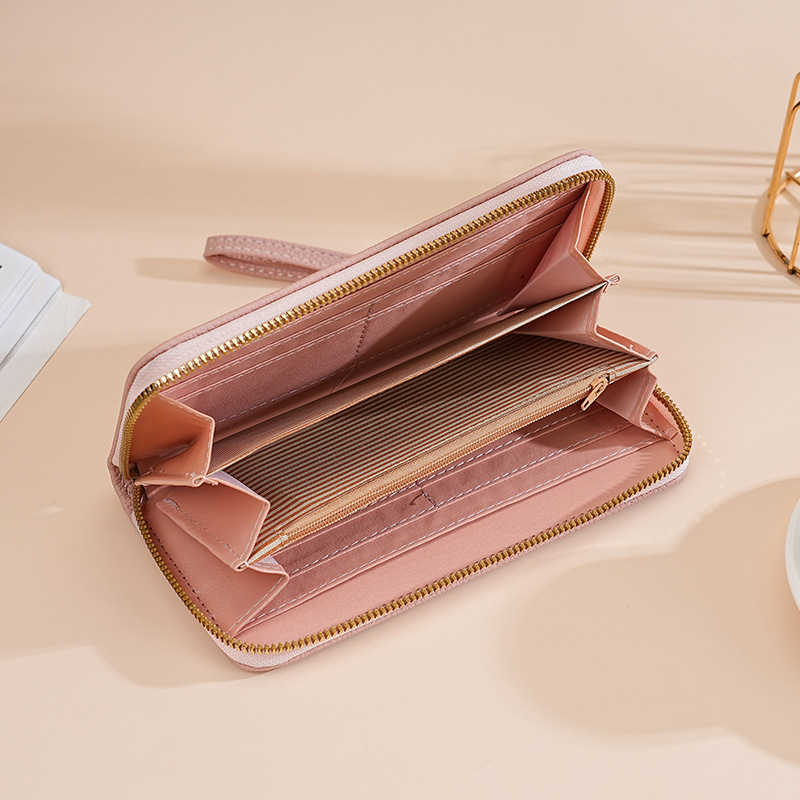 Long Macaron Colored Zipper Wallet For Women With Lychee Pattern And Multi Compartment Handbag