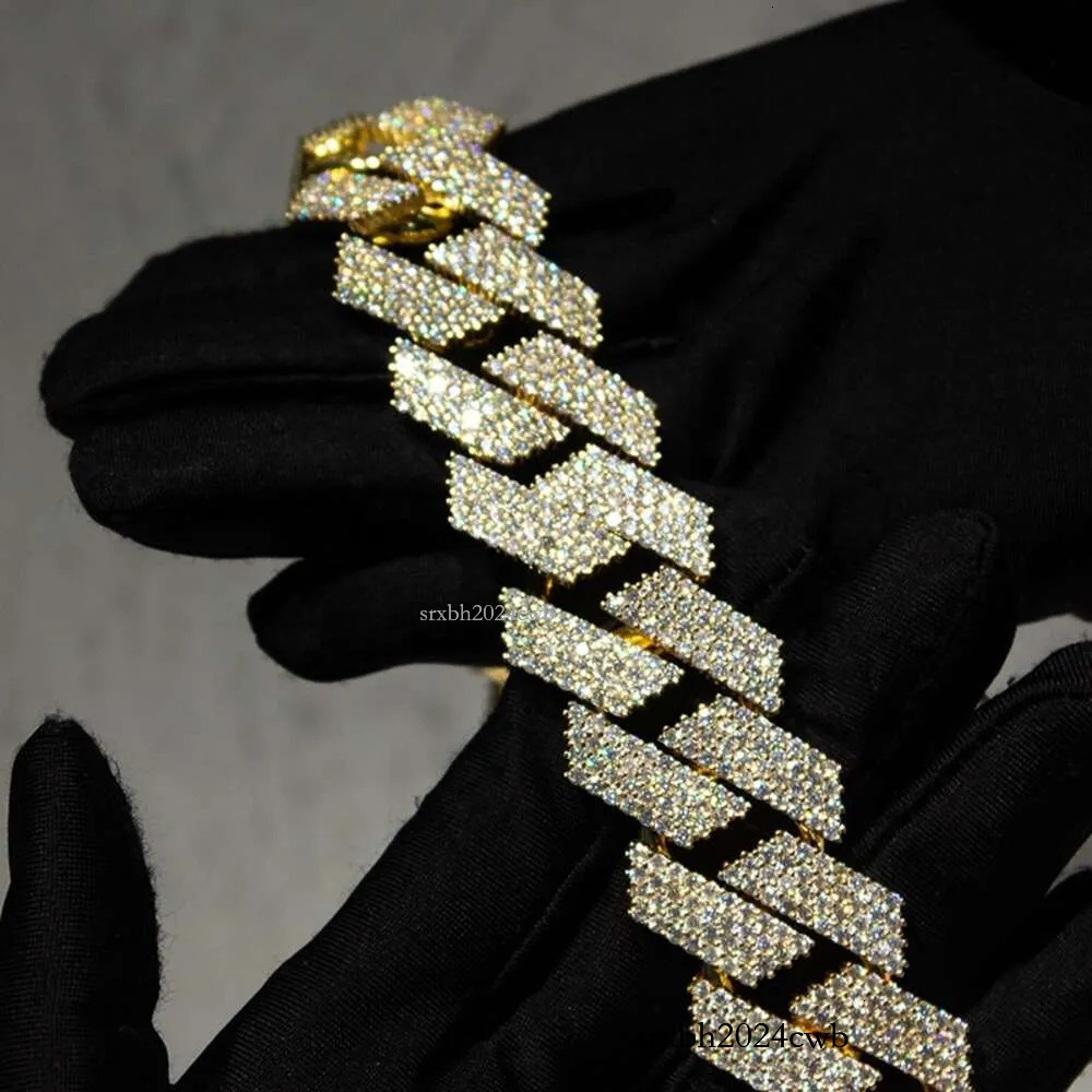 Fully Iced Out 24mm k Prong Setting Necklace Moissanite Custom Cuban Chain