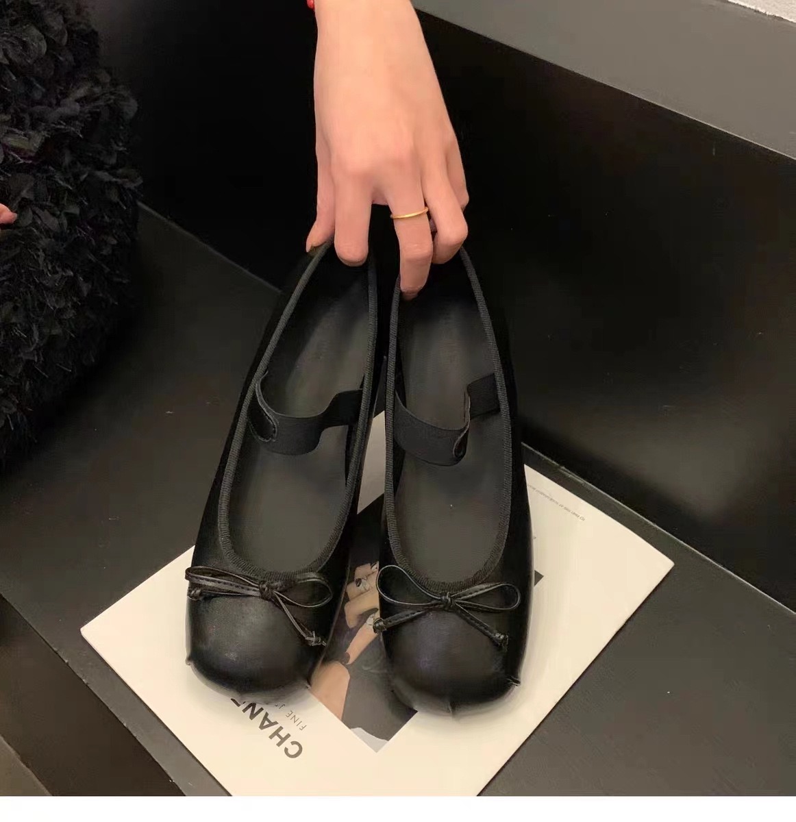 Designer silk New 0b7a9 Bowtie ballet big square toe ballerina shoes elastic band slip on New loafers women flats plus size 43