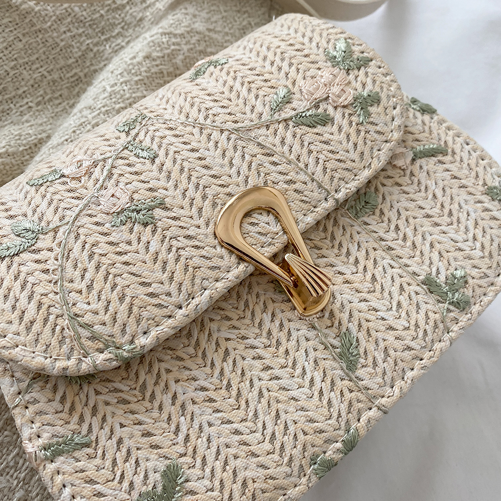 Women Woven Shoulder Bag Adjustable Strap Weaving Flower Purse Hasp Closure Straw Satchel Bag Female Summer Beach Bag
