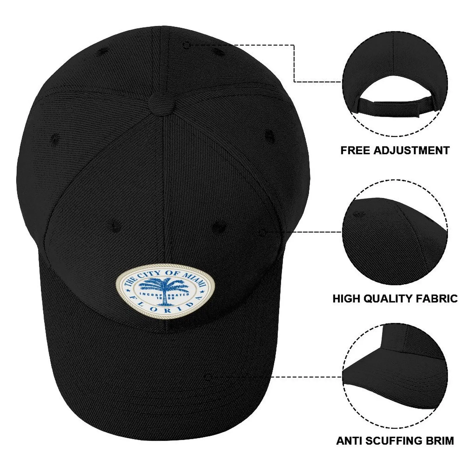 Seal Miami, of City Florida Baseball Cap custom Hat Sun Hat For Children foam party Hat Woman Men's Miami, smile Miami, Miami,