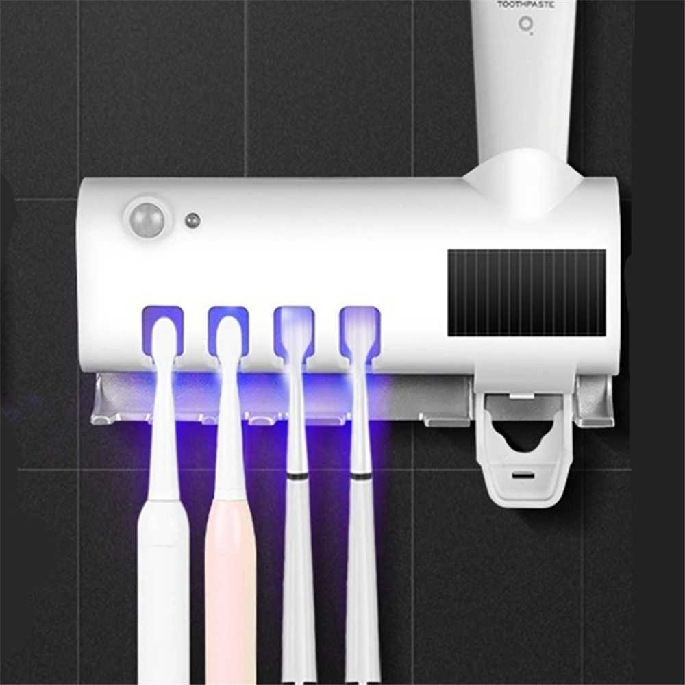 Toothbrush Sanitizer Solar Energy UV Toothbrush Holder Toothpaste Squeezer Bathroom Accessories Black Wall-mounted Sanitizer Tooth Brush Holder 240413