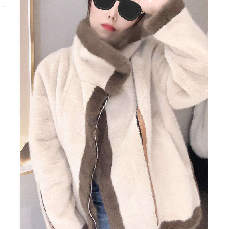 shanshi fur coat women Winter new Korean loose faux fur jacket with thick and warm zipper plush cardigan for women's outerwear