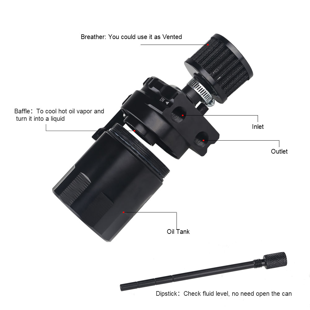 Universal Car Baffled Oil Catch Can Tank Kit with Breather 300ml Aluminum Polish Engine Air Oil Separator Tank Reservoir Kit