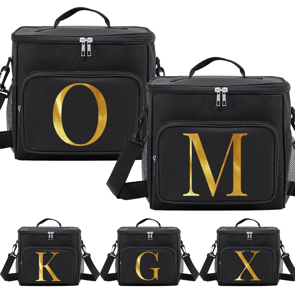 Lunch Bag for Kids Insulated and Waterproof - Unisex Food Storage Dinner Box Black Color Bento Bag Letter Series Printing - smile - -