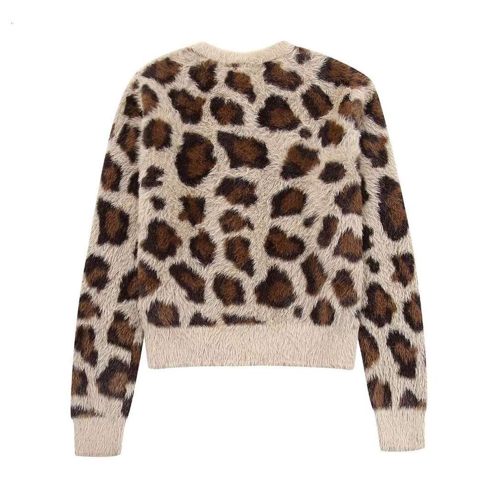 shanshi fur coat women Women's new autumn and winter fashion faux fur effect leopard print knitted cardigan short jacket
