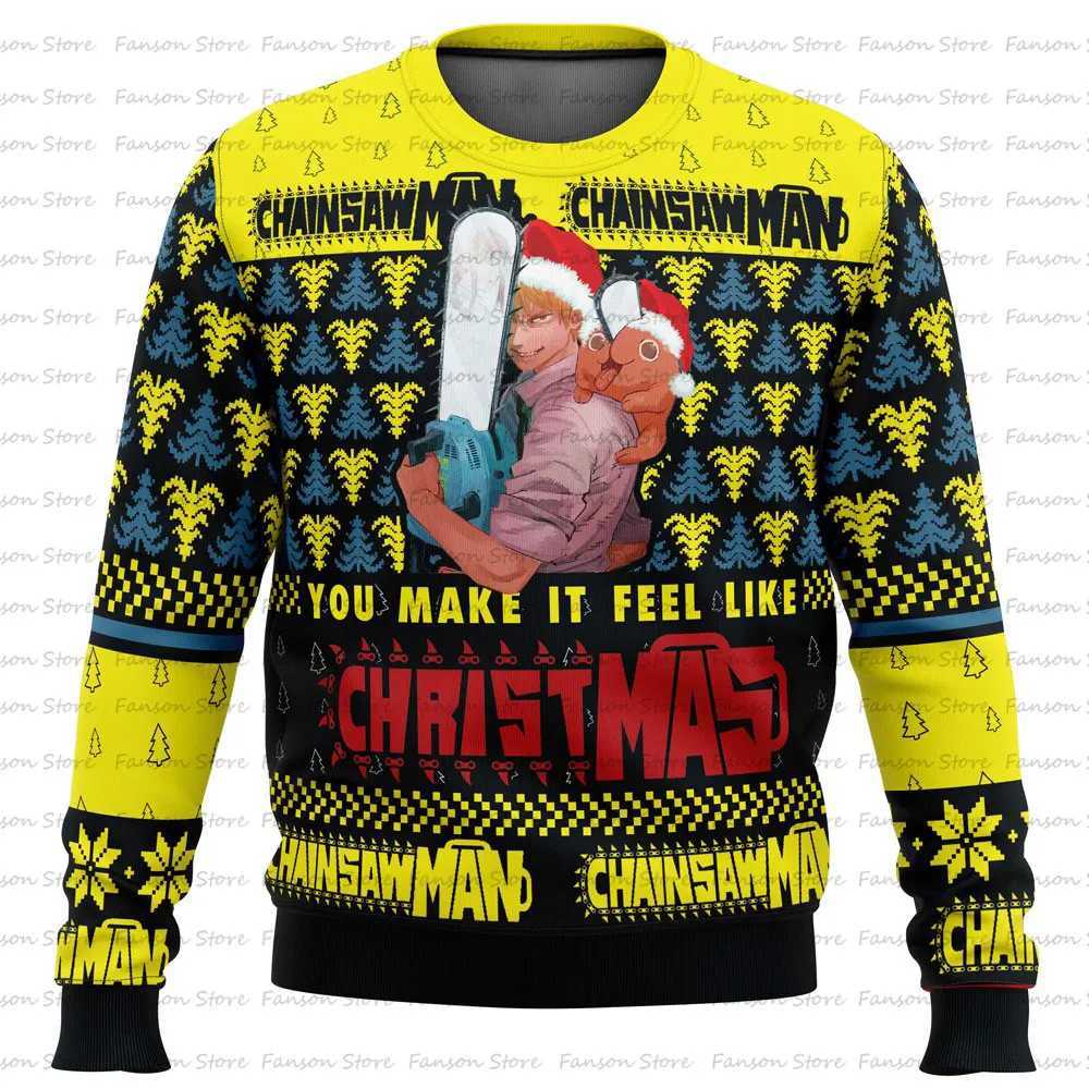 Chainsaw Man Ugly Christmas Sweater 2024 New Fashion Men Pullover Tops Japan Style Cartoon Anime Women Hoodie Sweatshirt LX241113