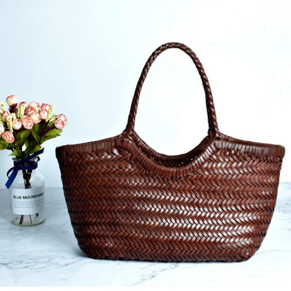 Fashion Handbags Woman Cow Second Layer Split Leather Weave Shopping Basket Tote Purse Handle Bags Split Leather Zipper BagVoyage